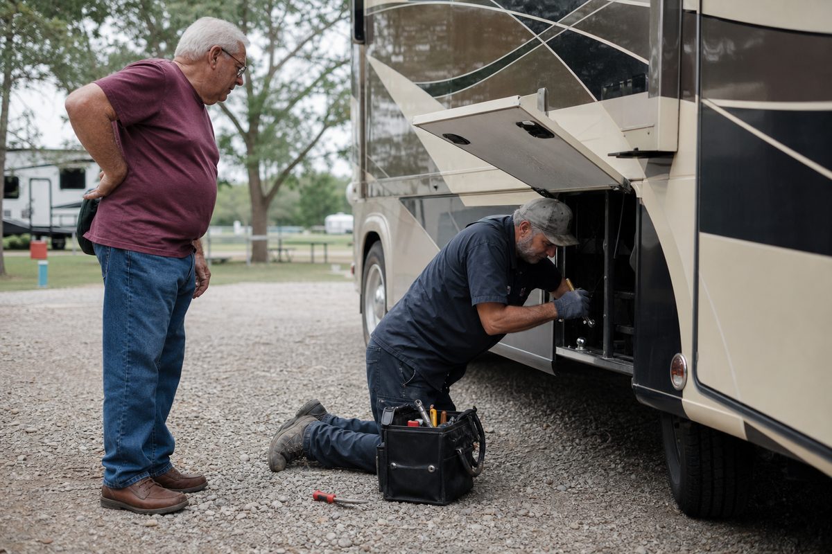 Customer rig parked at a Texas campsite