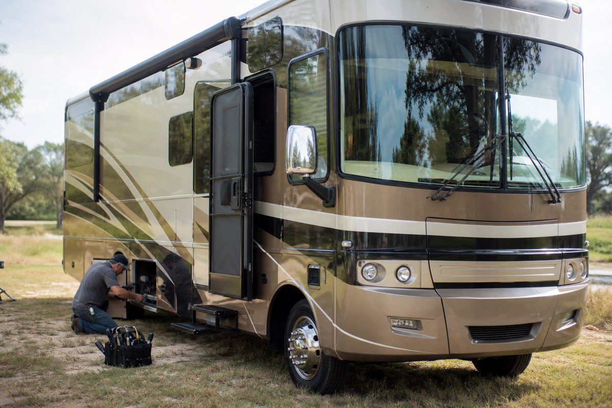 Detailed motorhome looking showroom fresh