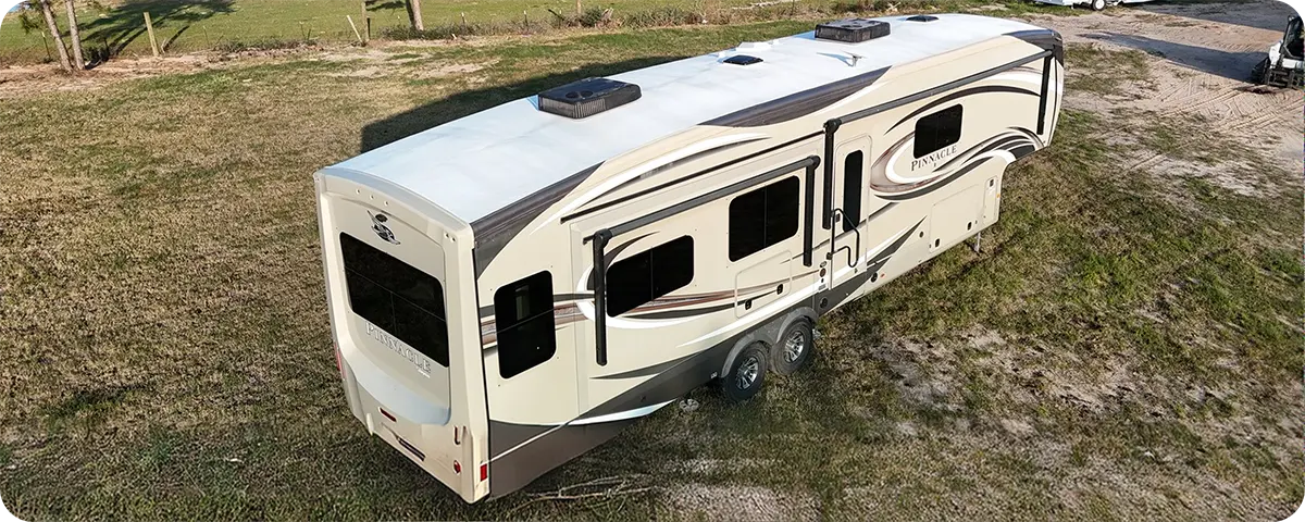 Finished detailing on a motorhome exterior
